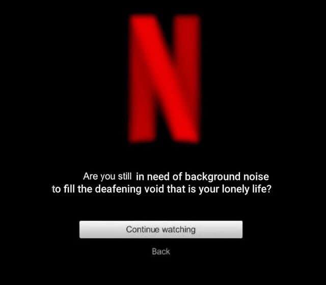 Netflix meme : Are you still in need of background noise to fillthe deafning void that is your lonely life?
