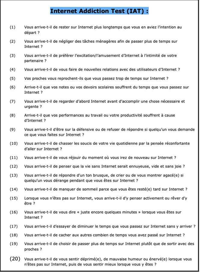 Image d'un Questionnaire diagnostique de cyberdépendance