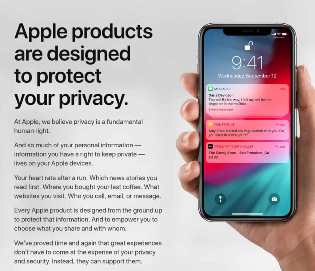 Le téléphone de Apple est montré comme un objet qui protège les données personnelles

